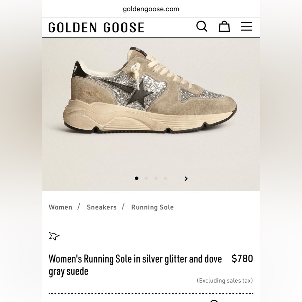 Authentic Golden Goose Running Sole Glitter with Dove Grey Suede Sneakers